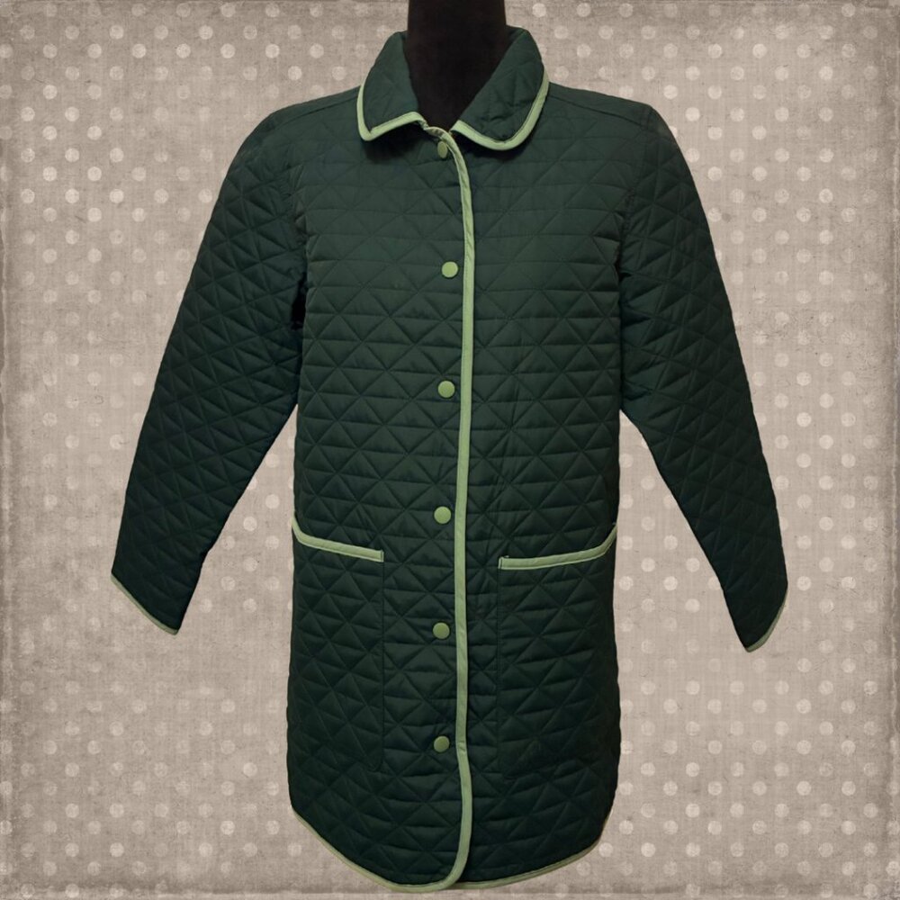 NWOT Lands End Jacket Reversible Quilted Women's Small Petite 6/8 Green Floral